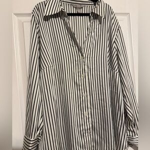 H&M XL Satin Striped Black and White Top